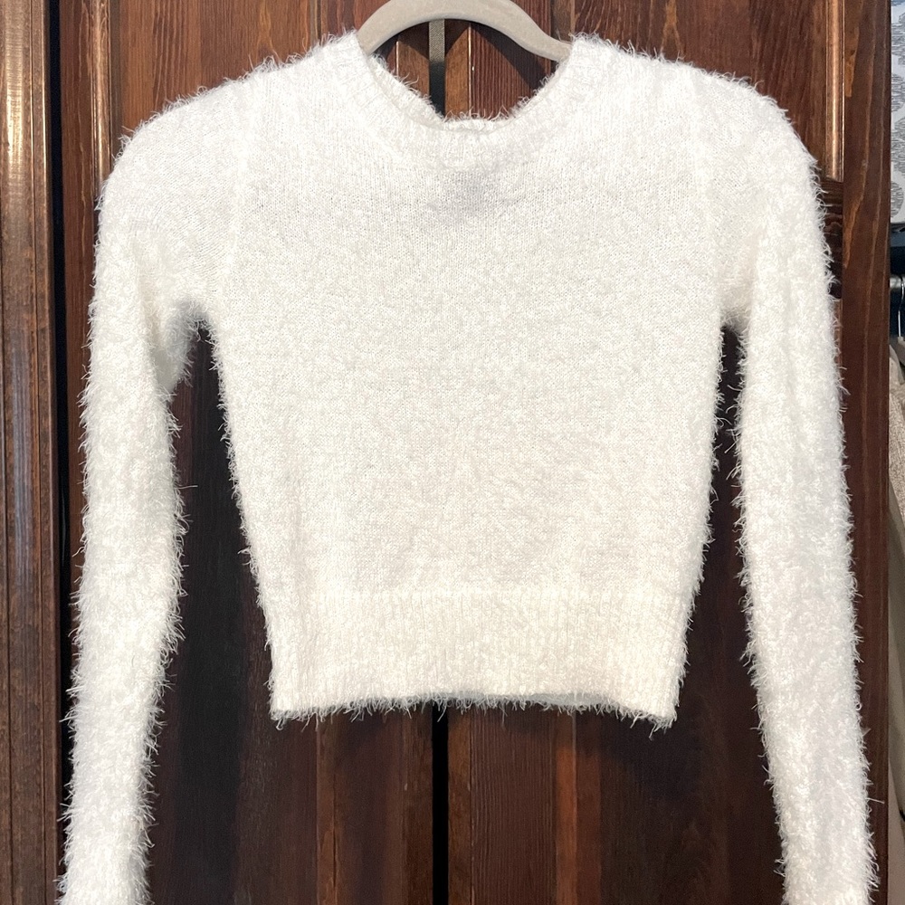 H&M Fuzzy White Long Sleeve Sweater, Size XS
